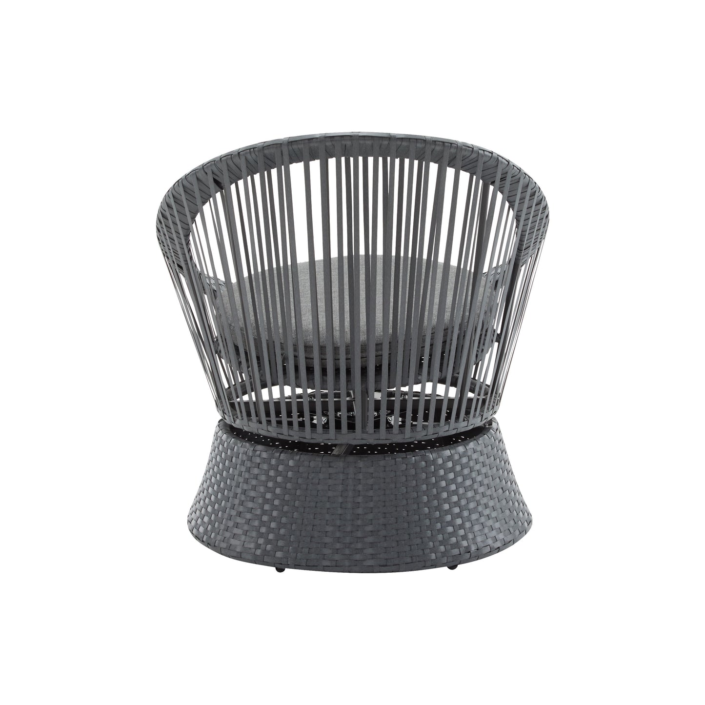 Modern Swivel Wicker Lounge Chair With Pe Rattan And Iron Frame, Round Design - Gray