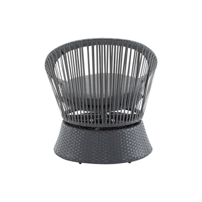 Modern Swivel Wicker Lounge Chair With Pe Rattan And Iron Frame, Round Design - Gray