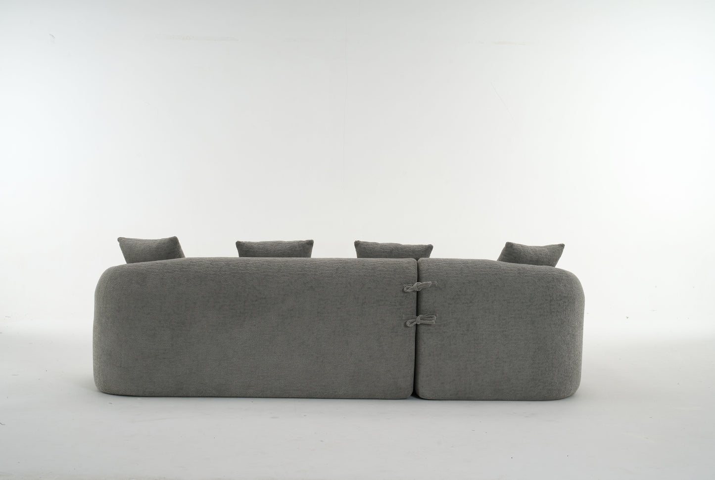 Compression Sofa: Combining Chaise Longue With 3 Seater, Wood Grain Chenille Fabric, Full Sponge Compression Sofa, Combined Sofa With 4 Pillows For Living / Home Furniture / Apartment - Gray