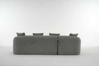 Compression Sofa: Combining Chaise Longue With 3 Seater, Wood Grain Chenille Fabric, Full Sponge Compression Sofa, Combined Sofa With 4 Pillows For Living / Home Furniture / Apartment - Gray