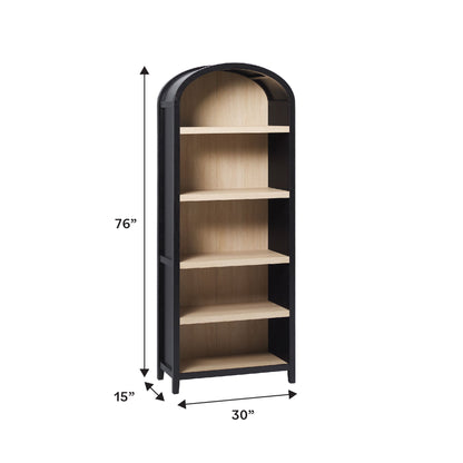 Modern 5 Shelf Open Arched Bookshelf - Black