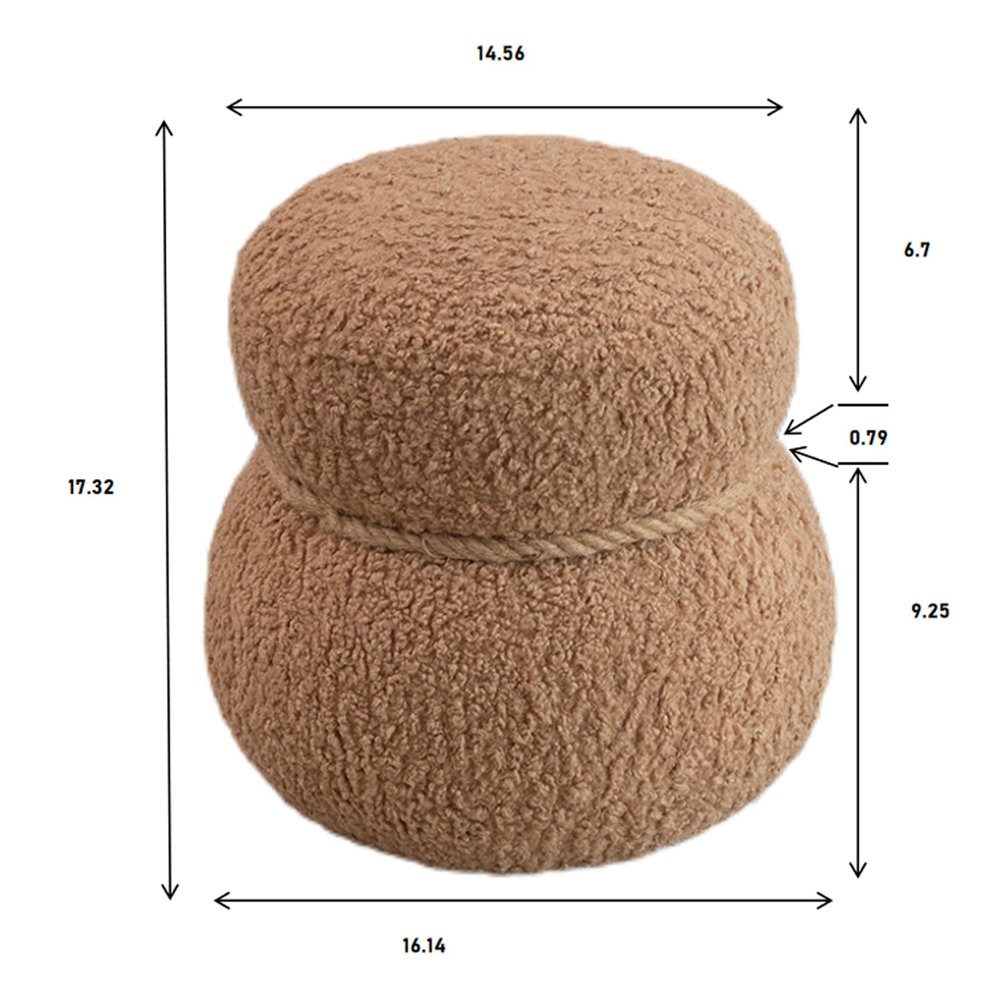 Snowman Stool With Lamb Wool Cushion And Solid Wood Frame - Light Camel