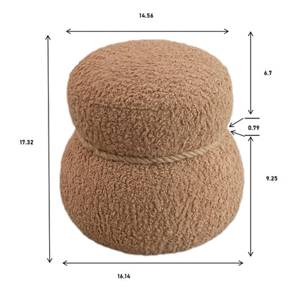 Snowman Stool With Lamb Wool Cushion And Solid Wood Frame - Light Camel