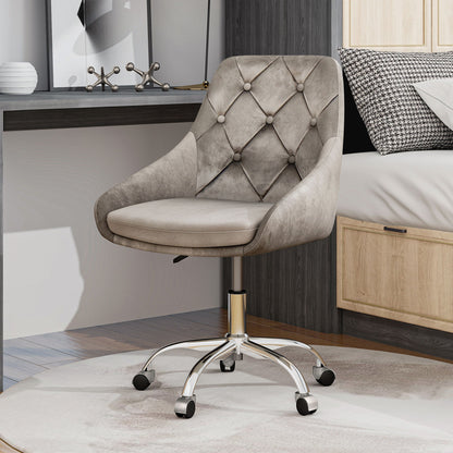 Modern Velvet Fabric Dining Chair With Chrome Legs, Soft And Comfortable, Lift Adjustment, Space Saving - Gray
