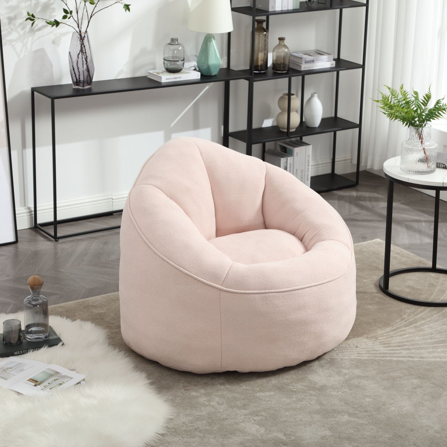 Bedding Bean Bag Sofa Chair High Pressure Foam Bean Bag Chair Adult Material With Padded Foam Padding Compressed Bean Bag With Footrest - Pink