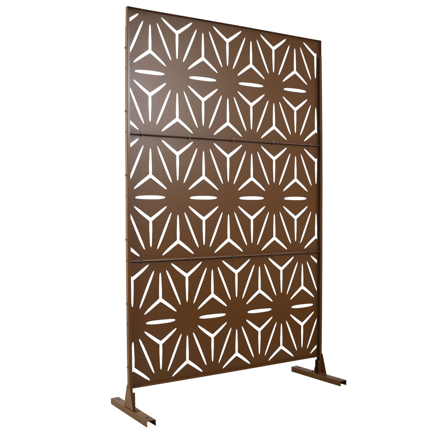 Freestanding Decorative Metal Privacy Screen For Deck Balcony Patio - Brown, Steel, 76" H X 48" W
