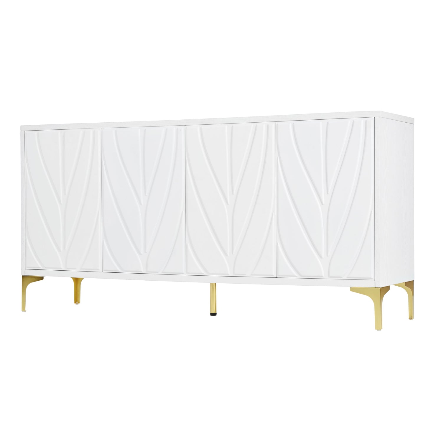 Creative Carved 4 Door Sideboard With Handleless Press To Open Design - White