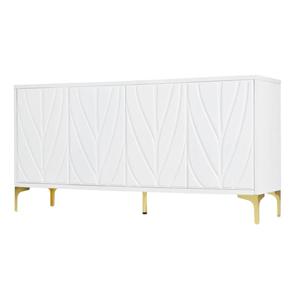 Creative Carved 4 Door Sideboard With Handleless Press To Open Design - White