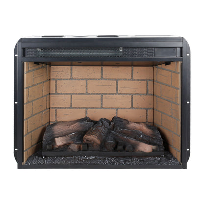 23" Infrared Quartz Heater Fireplace Insert -Woodlog Version With Brick - Antique Black