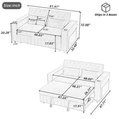 Pull Out Sofa Bed Convertible Couch Loveseat Sofa Modern Sleeper Sofa With Adjustable Backrest For Living Room - Beige