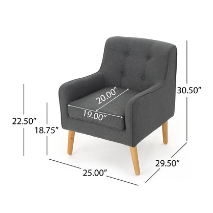 Modern Arm Chair With Tufted Back And Wooden Legs - Charcoal