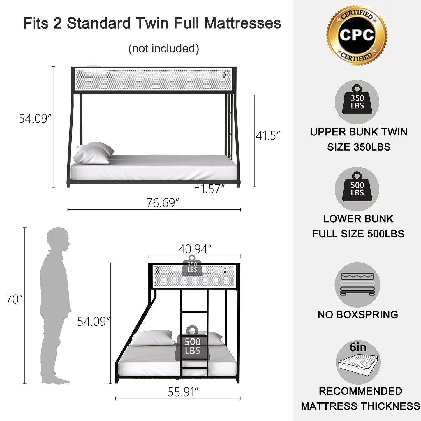 Adam - Twin Over Full Bunk Guard Rail - Black With White Mesh