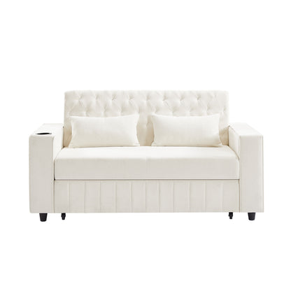 Pull Out Sofa Bed Convertible Couch Loveseat Sofa Modern Sleeper Sofa With Adjustable Backrest For Living Room - Beige