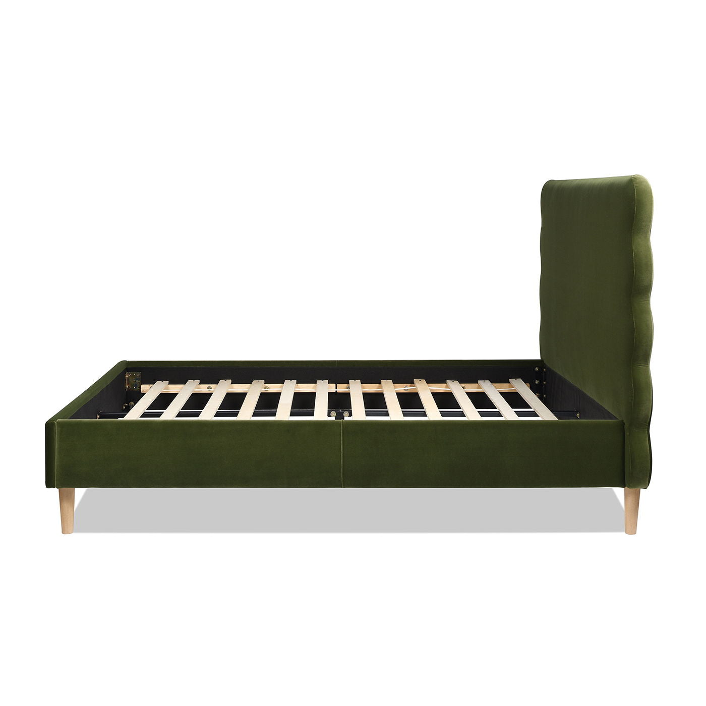 Stockholm - Queen Modern Wavy Headboard Platform Bed - Olive Green