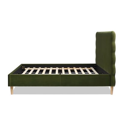 Stockholm - Queen Modern Wavy Headboard Platform Bed - Olive Green