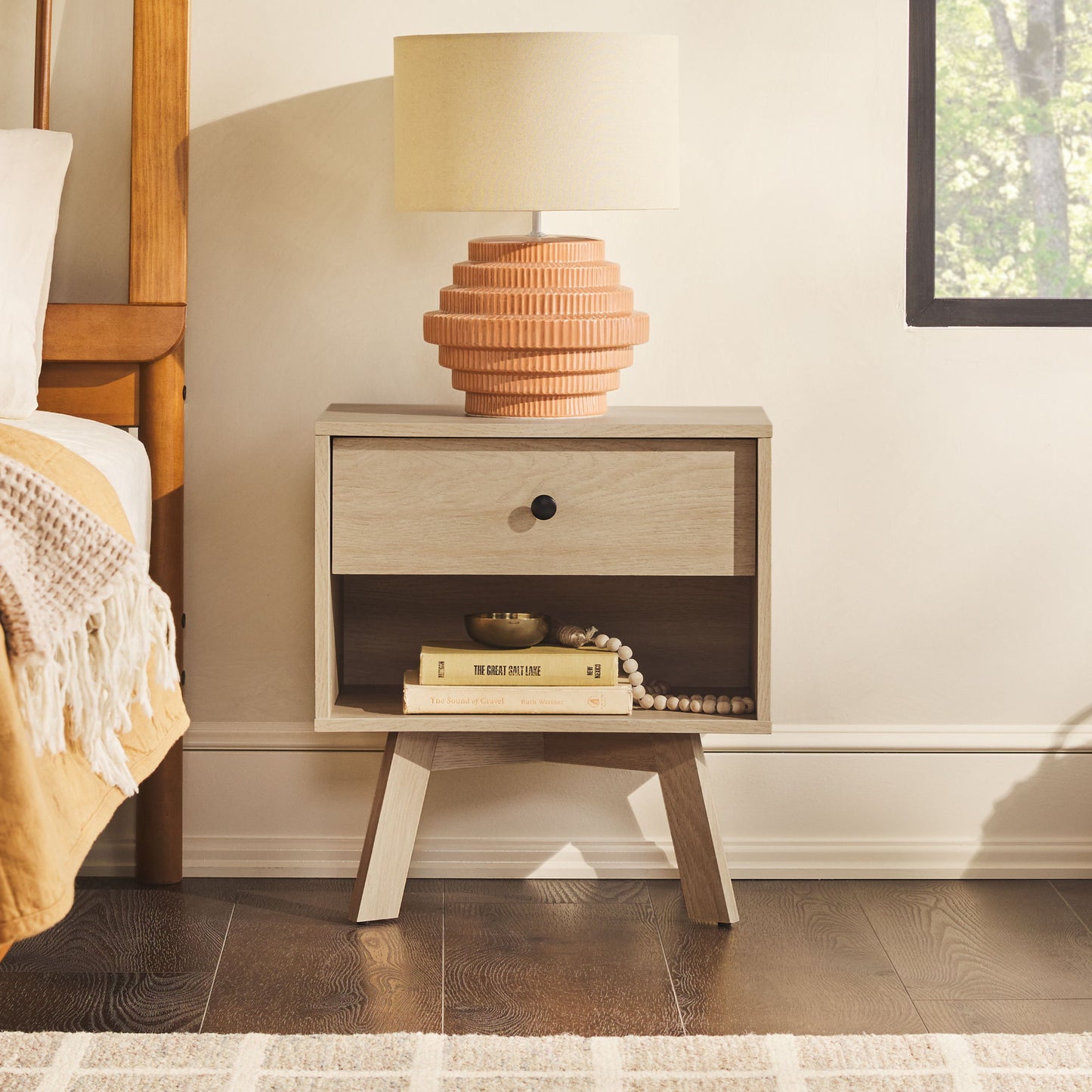 Mid-Century Modern Minimalist 1 Drawer Nightstand - Coastal Oak