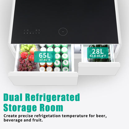 Modern Smart Coffee Table With Built-In Fridge, Bluetooth Speaker, Wireless Charging, Touch Control Panel, USB Ports, Outlet Protection, Atmosphere Light - White