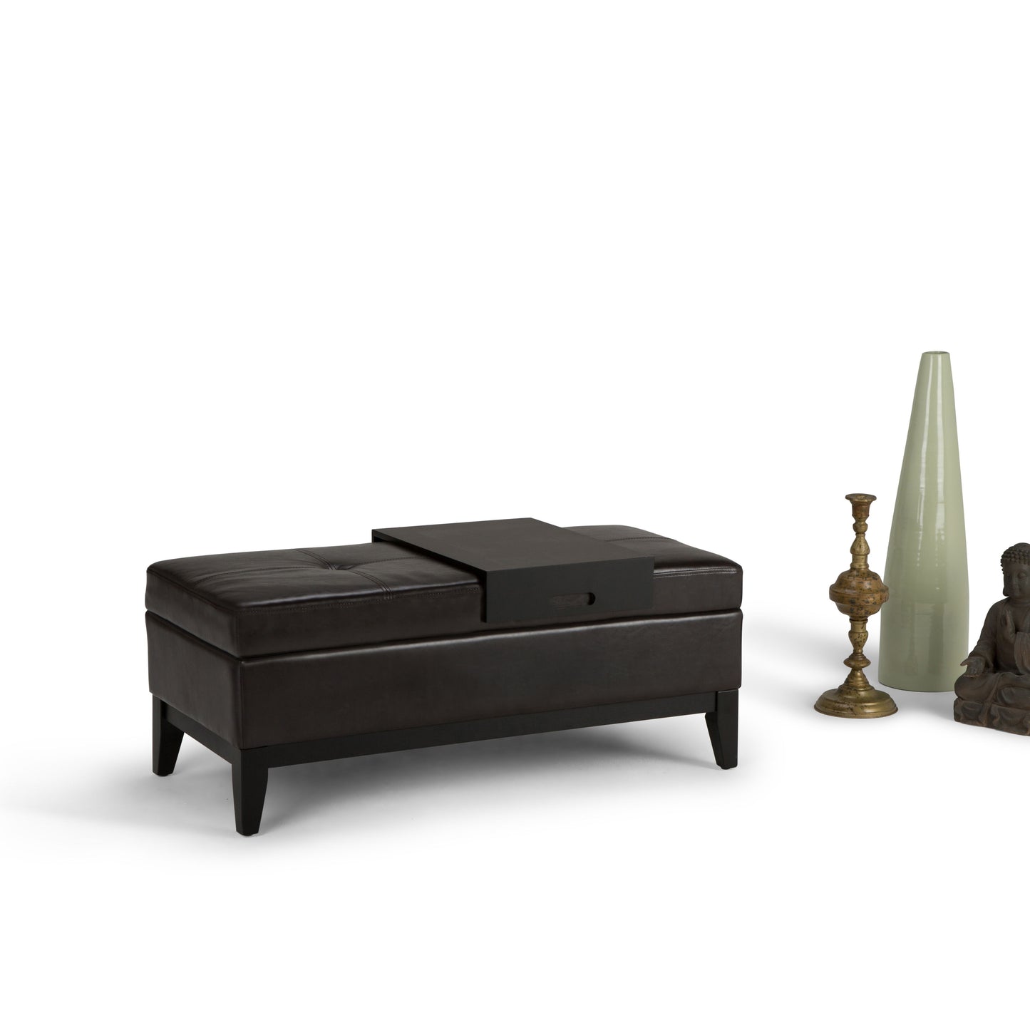 Oregon - Storage Ottoman Bench With Tray - Tanners Brown