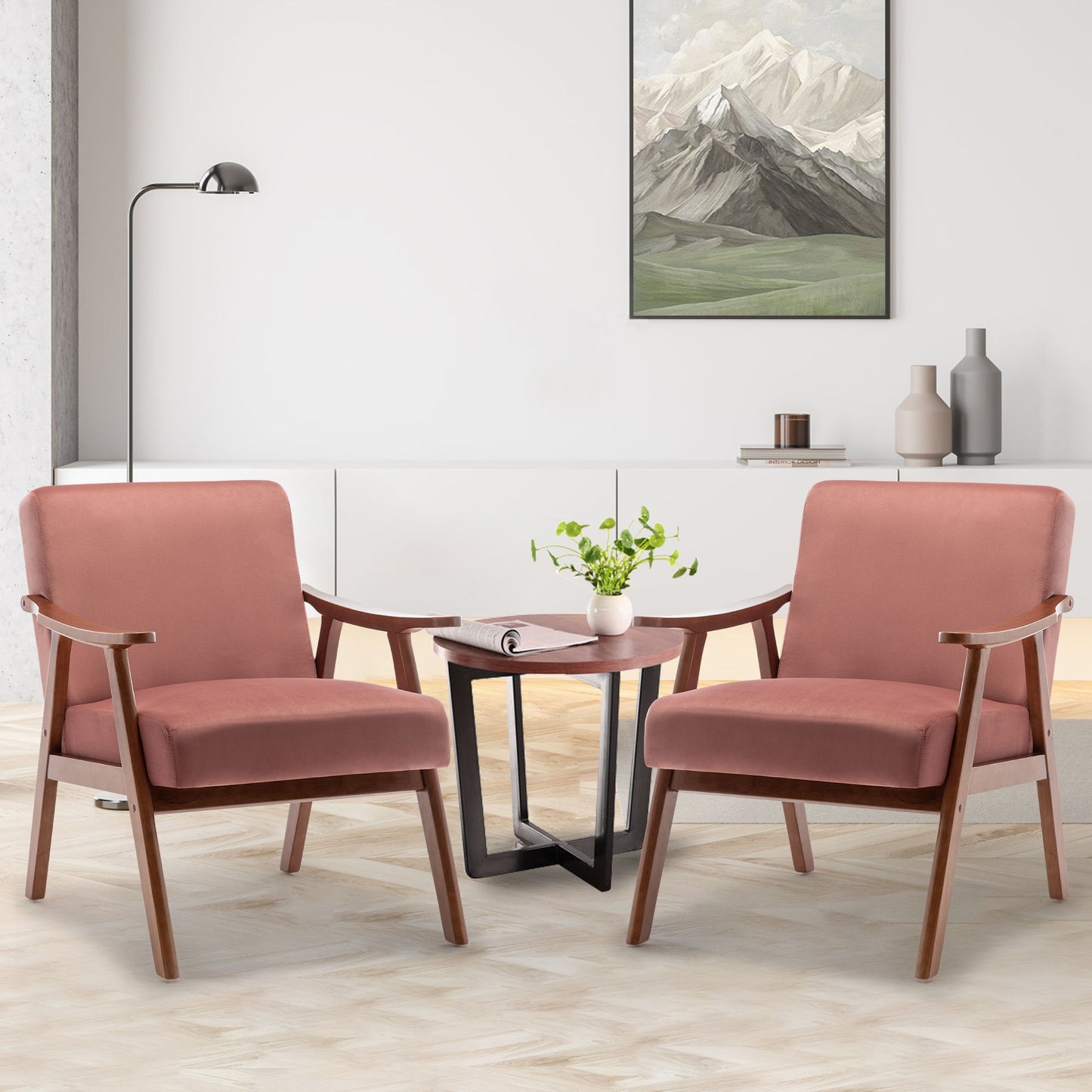 Mid Century Modern Wingback Accent Chair With Solid Wood Frame And Extra Thick Backrest - Lounge Chair For Living Room, Bedroom, Or Reading Room - Pink