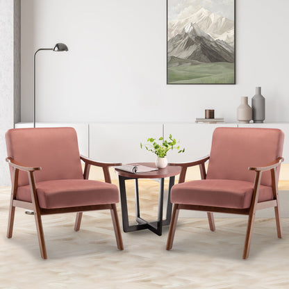 Mid Century Modern Wingback Accent Chair With Solid Wood Frame And Extra Thick Backrest - Lounge Chair For Living Room, Bedroom, Or Reading Room - Pink