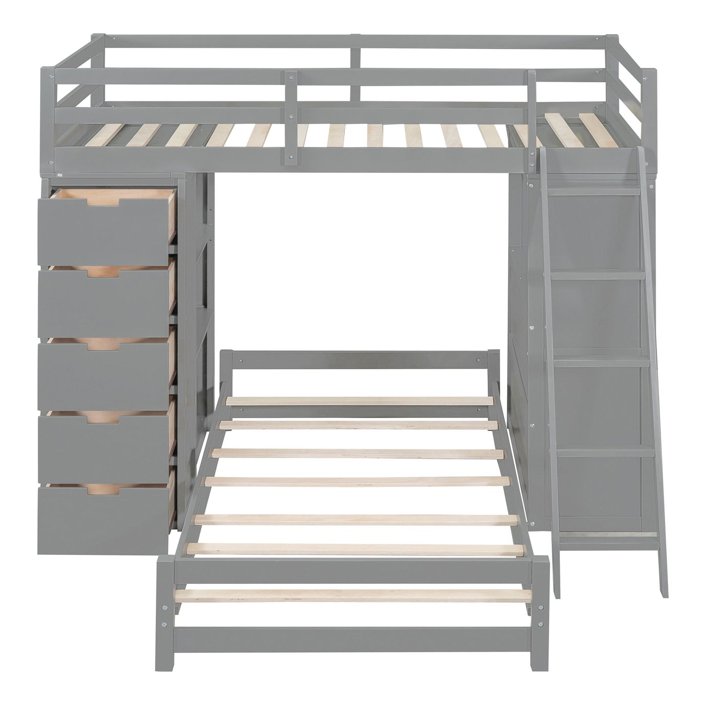 Twin Over Twin Bunk Bed With LED Light And USB Ports - Gray