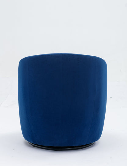 Velvet Fabric Swivel Accent Armchair Barrel Chair With Black Powder Coating Metal Ring - Blue