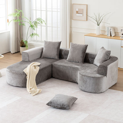 Modular Sectional Sofa With L Shape Chaise, Cloud Sectional Modern Sleeper Couch With Deep Seat, Sponge Compression Sofas - Gray