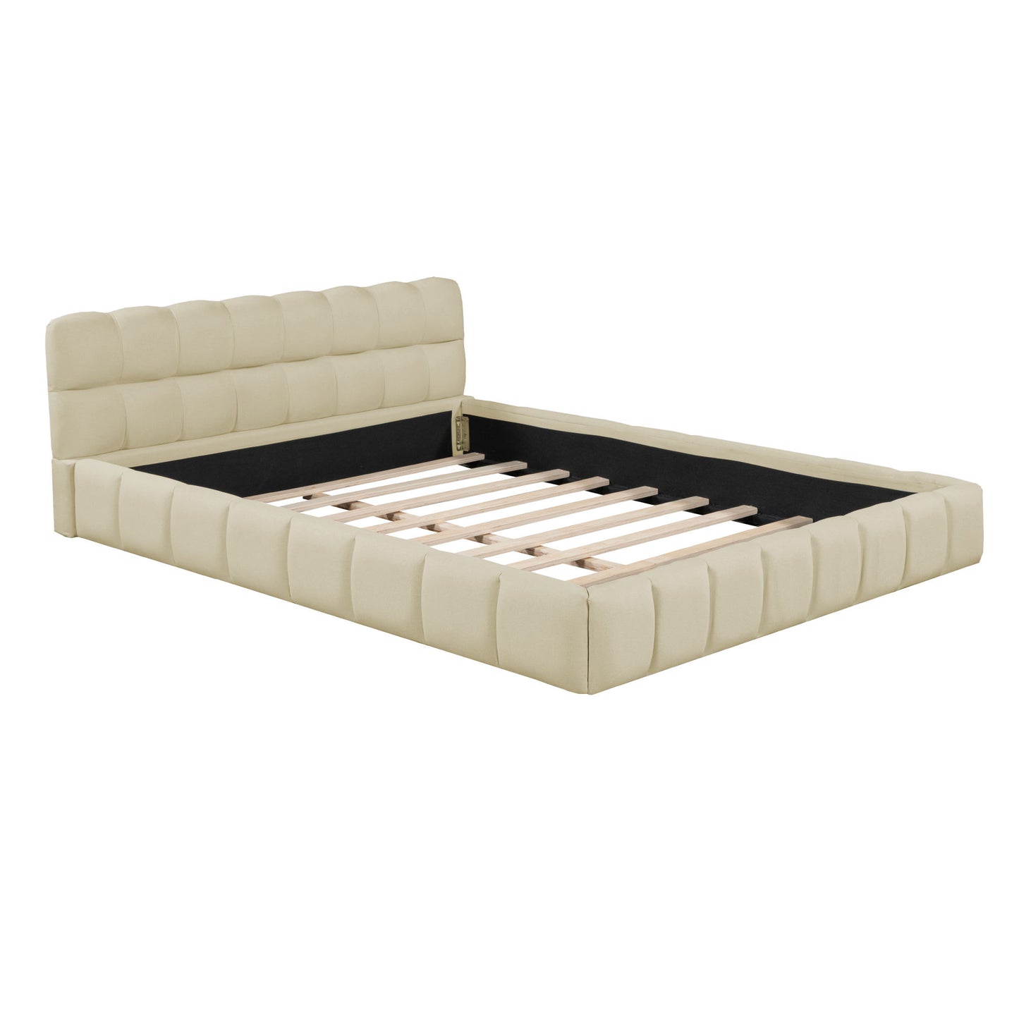 Queen Size Upholstered Platform Bed With Thick, Grounded Bed With Solid Frame - Beige