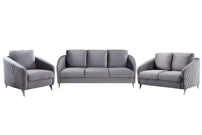 Sofia - Velvet Fabric Sofa, Loveseat, Chair Living Room (Set of 3) - Gray