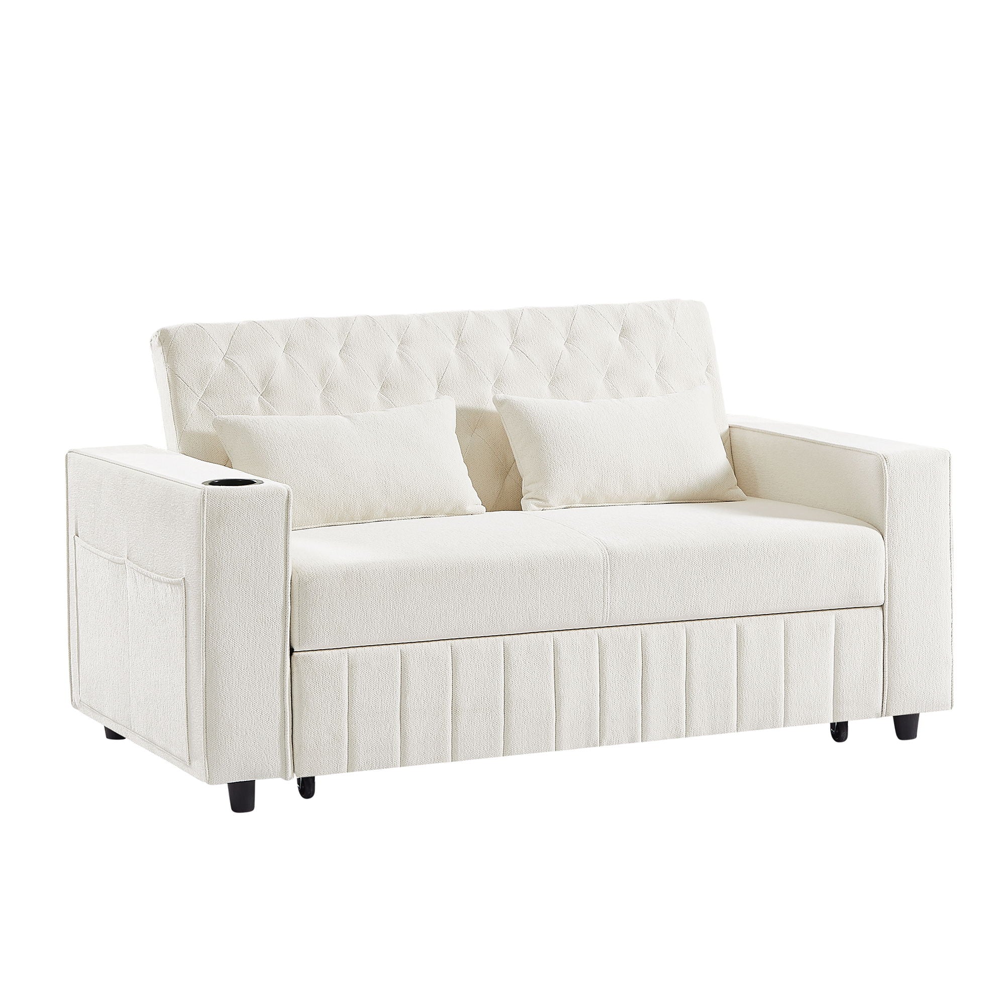 Pull Out Sofa Bed Convertible Couch Loveseat Sofa Modern Sleeper Sofa With Adjustable Backrest For Living Room - Beige