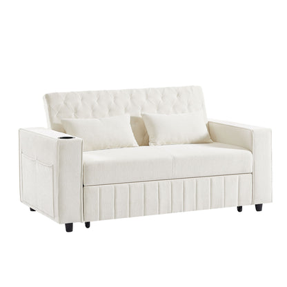 Pull Out Sofa Bed Convertible Couch Loveseat Sofa Modern Sleeper Sofa With Adjustable Backrest For Living Room - Beige