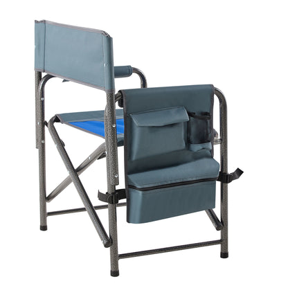Padded Folding Outdoor Chair With Storage Pockets, Lightweight Oversized Directors Chair For Indoor, Outdoor Camping, Picnics And Fishing - Blue / Gray