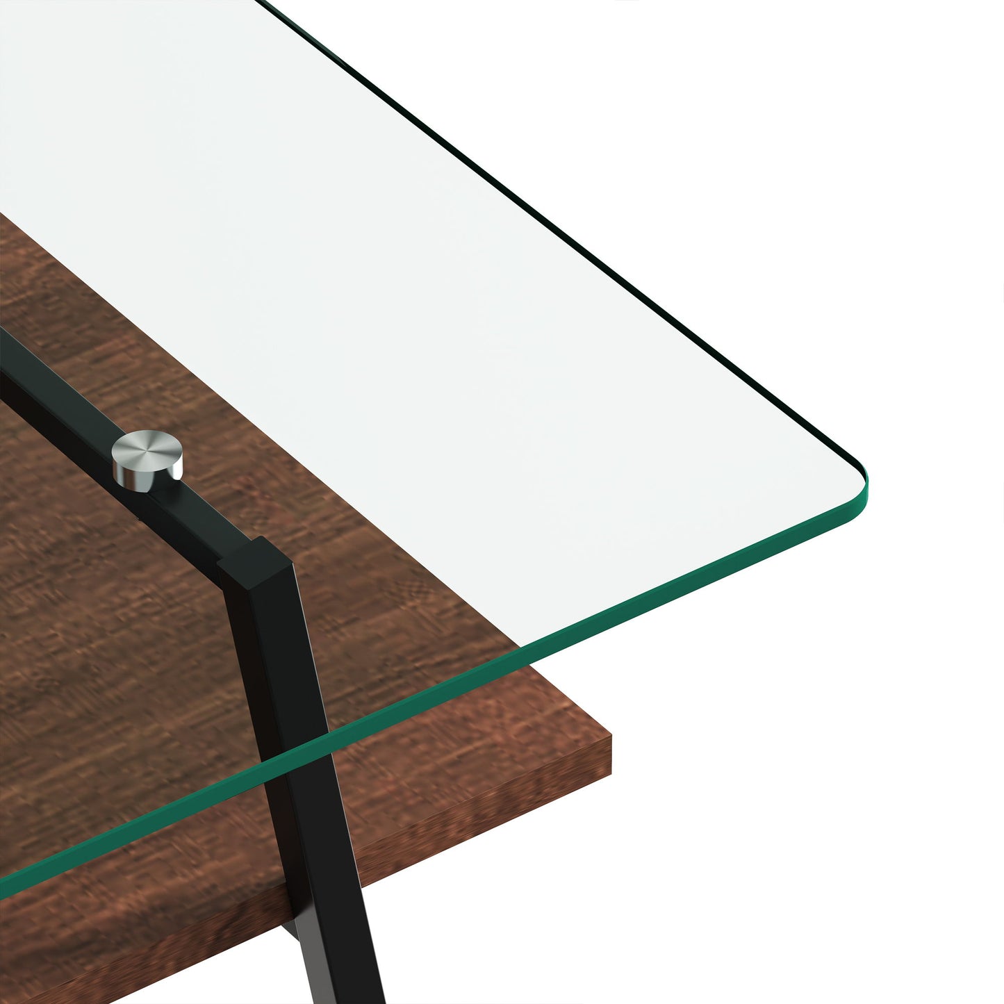 Rectangle Coffee Table, Tempered Glass Tabletop With Metal Legs, Modern Table For Living Room, Transparent Glass - Dark Brown