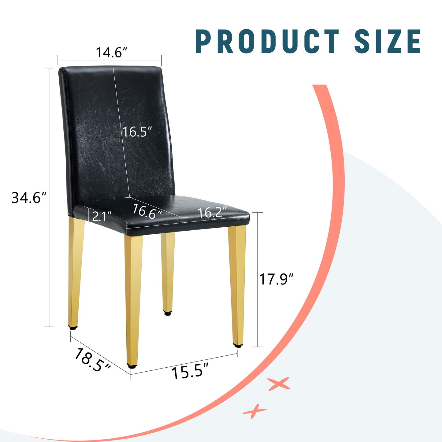 (Set of 4) Backrest Chairs With Gold Metal Legs A Perfect Pairing, Ideal For Minimalist And Modern Home Decor Styles - Black / Gold