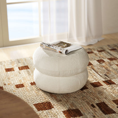Nest - Low Round Upholstered Ottoman - Almond White