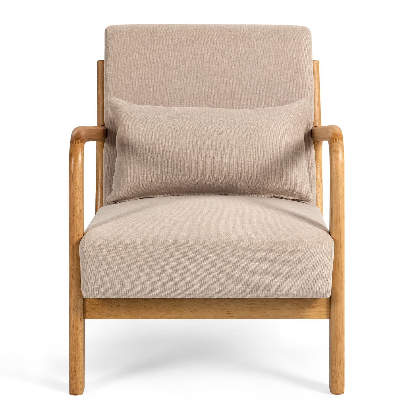 Leisure Chair With Solid Wood Armrest And Feet, Mid-Century Modern Accent Sofa, 1 Seat - Beige
