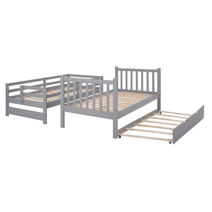 Twin Over Twin / Full Bunk Bed With Twin Size Trundle - Gray