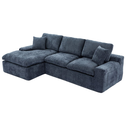 Cloud Sectional Sofa Upholstered Sofa Couch With Double-Layer Cushion And Side Pockets - Blue