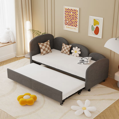 Modern Twin Size Upholstered Daybed With Additional Bed Frame - Dark Gray