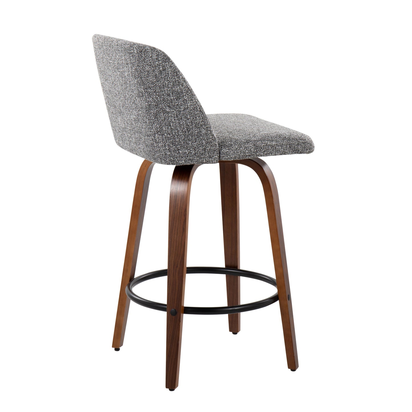Toriano - Mid-Century Modern Fixed-Height Counter Stool With Round Footrest (Set of 2) - Walnut / Gray