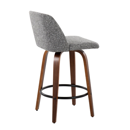 Toriano - Mid-Century Modern Fixed-Height Counter Stool With Round Footrest (Set of 2) - Walnut / Gray