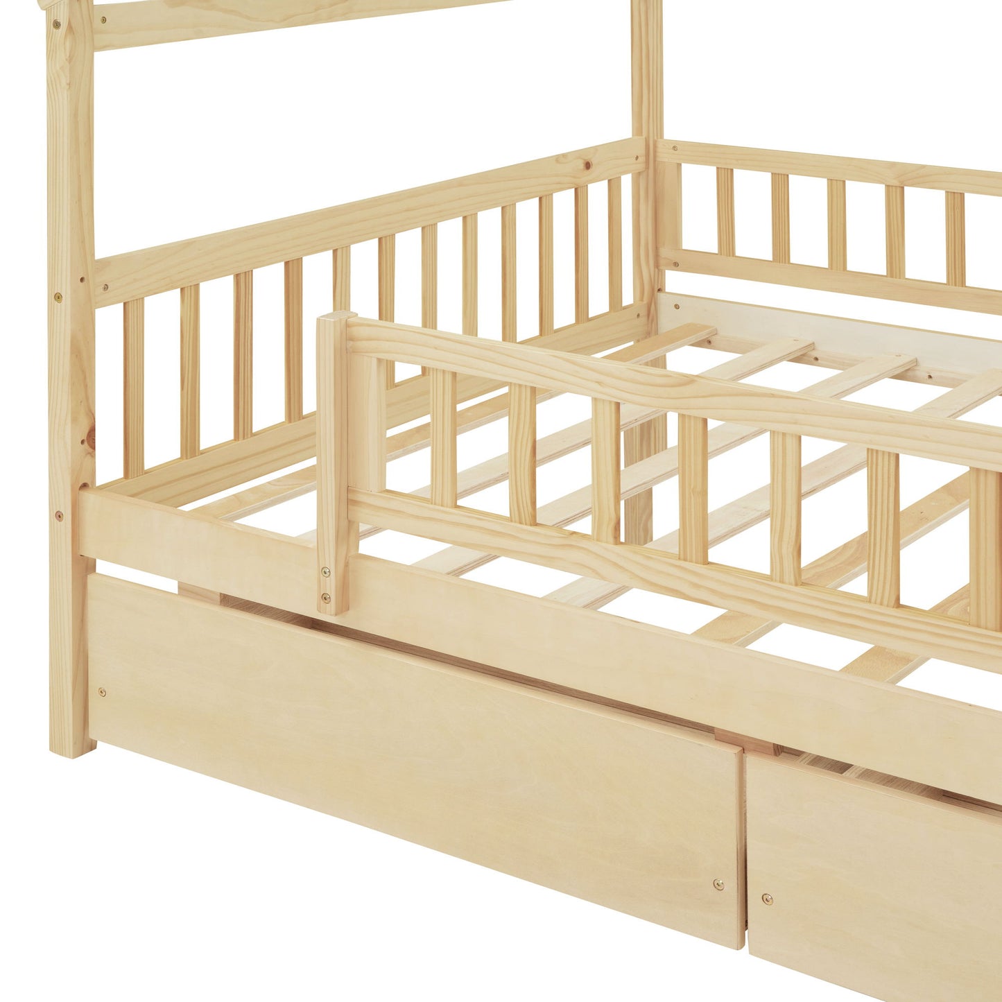 Full Size House Bed With 2 Drawers - Natural