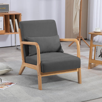 Leisure Chair With Solid Wood Armrest And Feet, Mid-Century Modern Accent Sofa, 1 Seat - Dark Gray