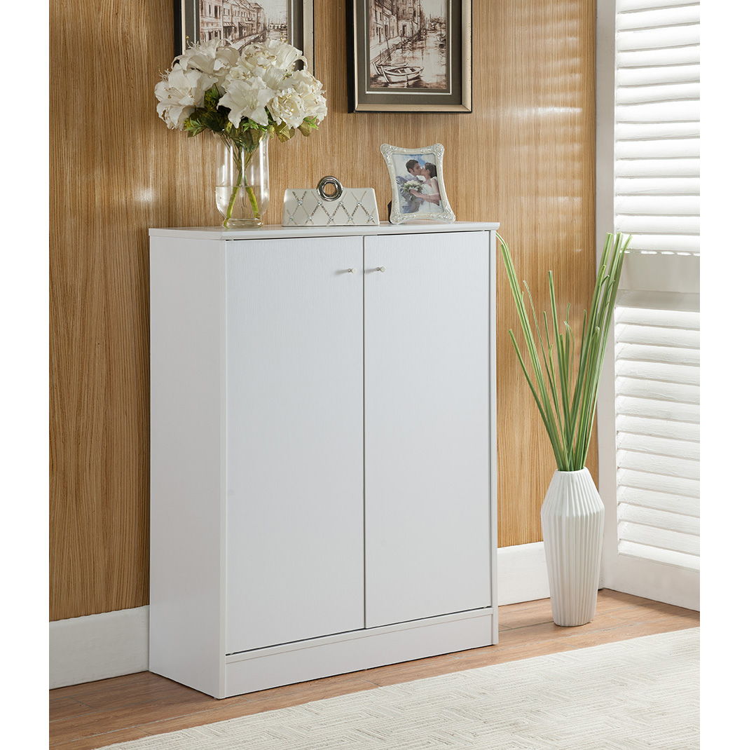 Shoe / Storage Cabinet With Two Doors Five Shelves - White