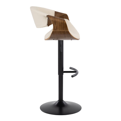 Curvo - Mid-Century Modern Adjustable Barstool With Swivel With Rounded T Footrest (Set of 2) - Black / Walnut / Cream