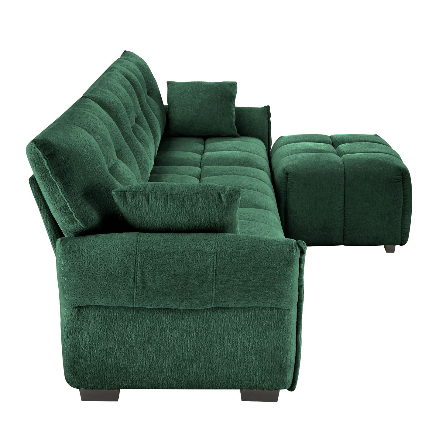 Stylish 3 Seater Sofa Set With Ottoman And Pillows, Textured, High Resilience Cushions - Green