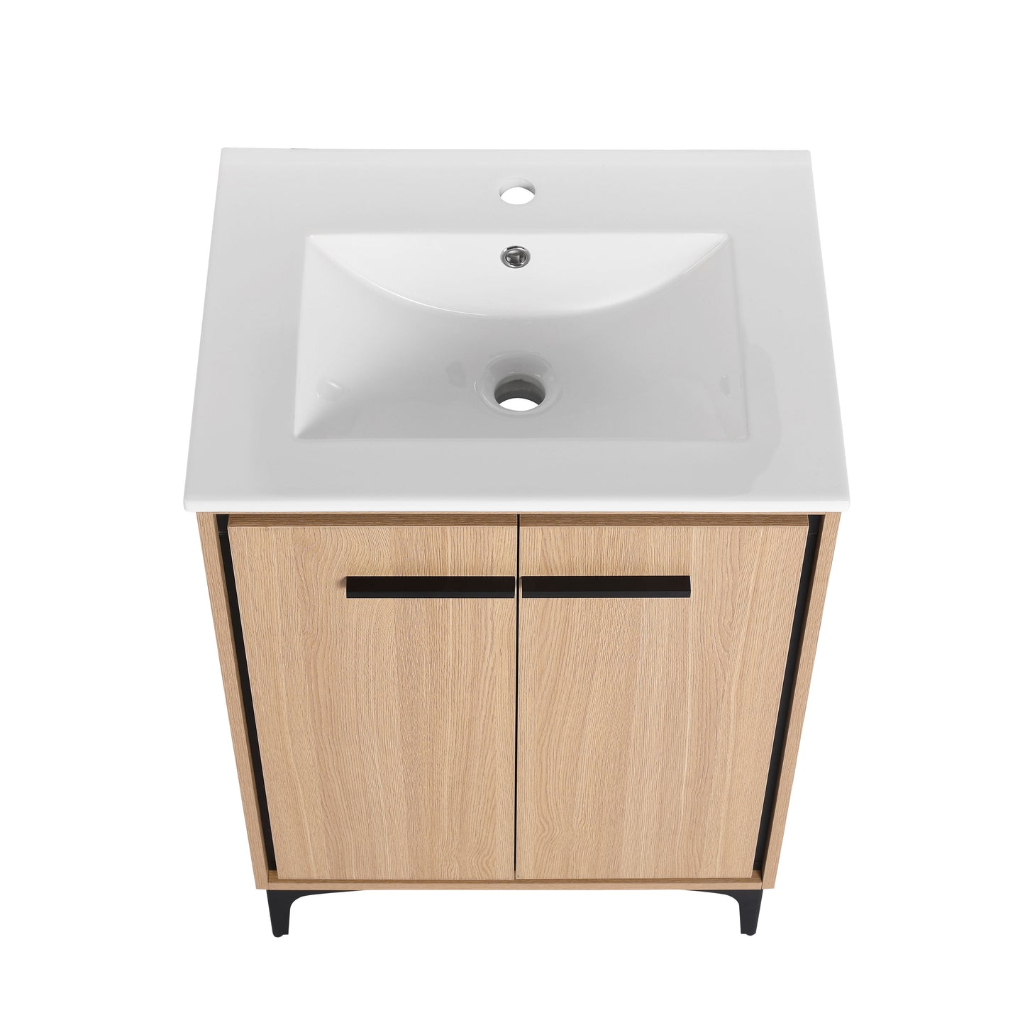 Modern 24" Bathroom Vanity Base With Basin And Storage Cabinet - Oak