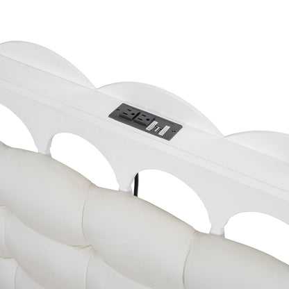 Queen Size Storage Platform Bed, With 2 Big Drawers, Twin Long Size Trundle, One Set Of Sockets & USB Ports - White