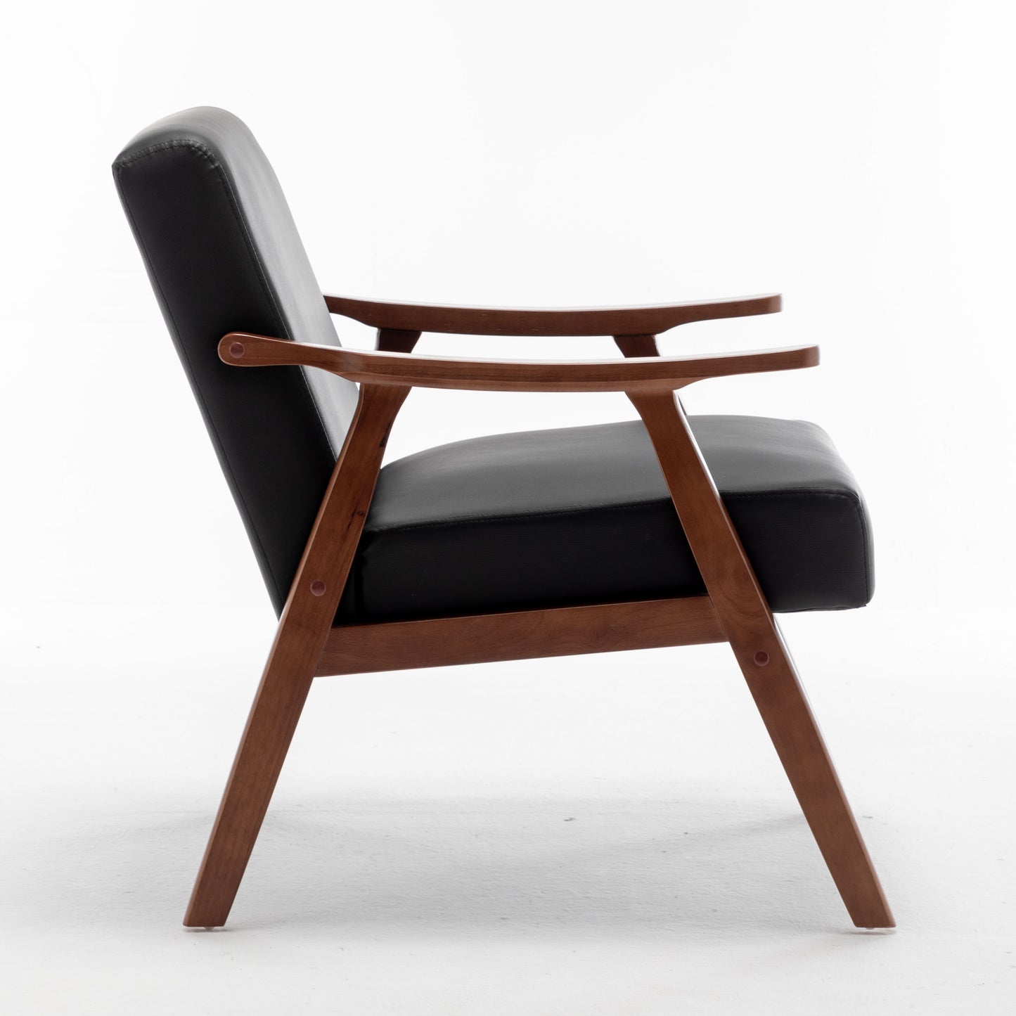 Mid Century Modern Wingback Accent Chair With Solid Wood Frame And Extra Thick Backrest - Lounge Chair For Living Room, Bedroom, Or Reading Room - Black
