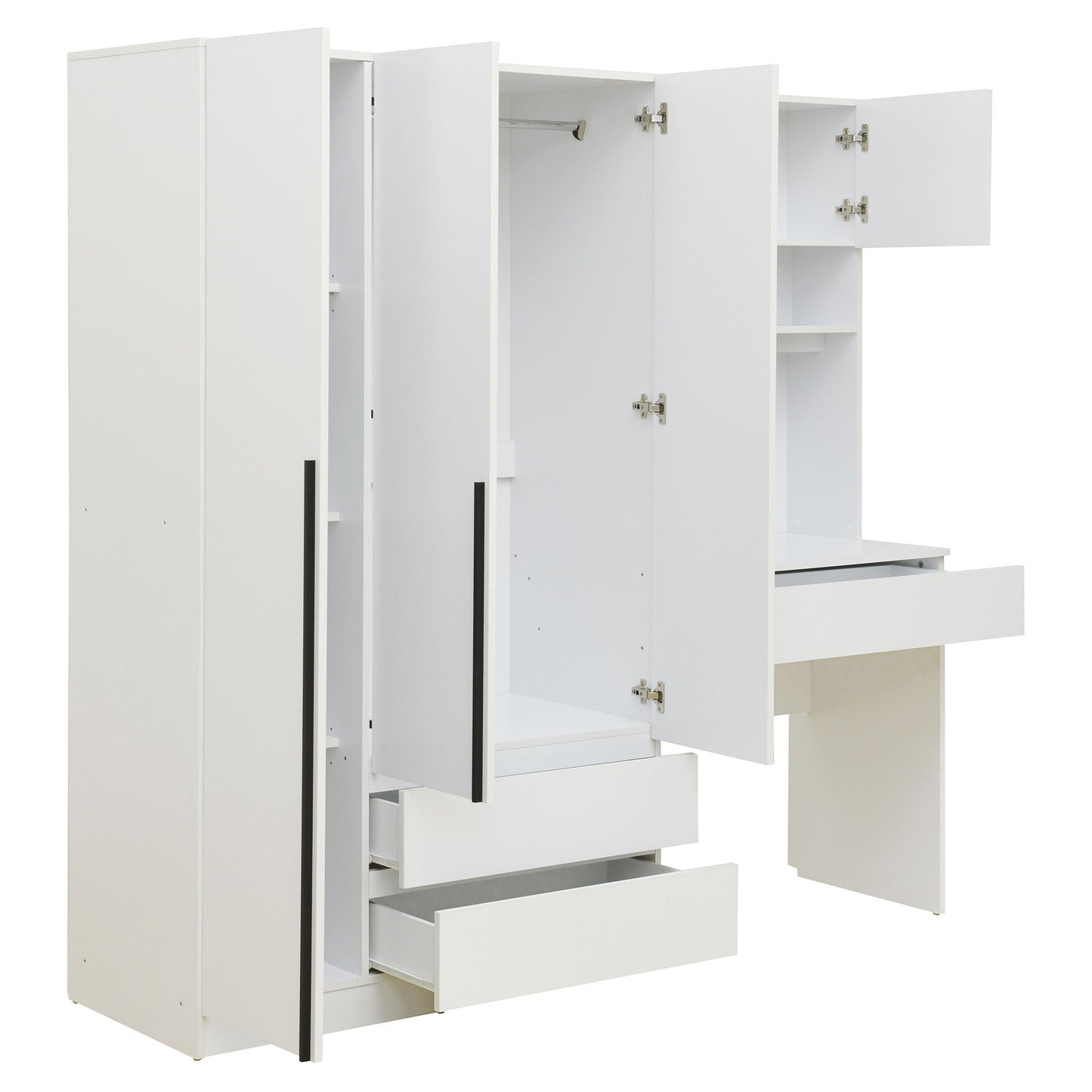 3 Door Storage Desk Wardrobe For Bedroom With Shelves And 3 Drawers - White